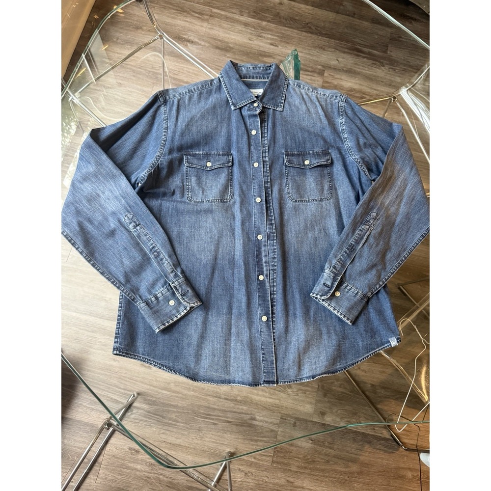 Peter Millar Shirt Mens Large Blue Denim Button Up Long Sleeve‎ Workwear Casual